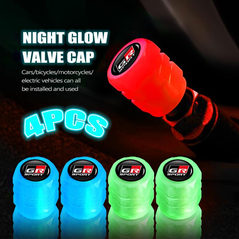 For 5KJH 4/6/10Pcs Car Styling Fluorescent Tire Valve Caps Auto Exterior Accessories GRsport Yaris Corolla Rav4 CHR Auris JHE5