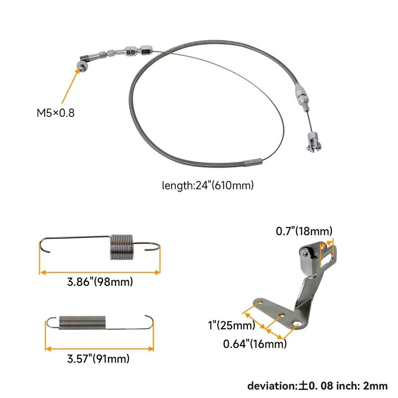 Stainless Steel Universal 24"/36'' Throttle Gas Cable & Spring Set Street Hot Rod Performance For Ford Chevy Silver
