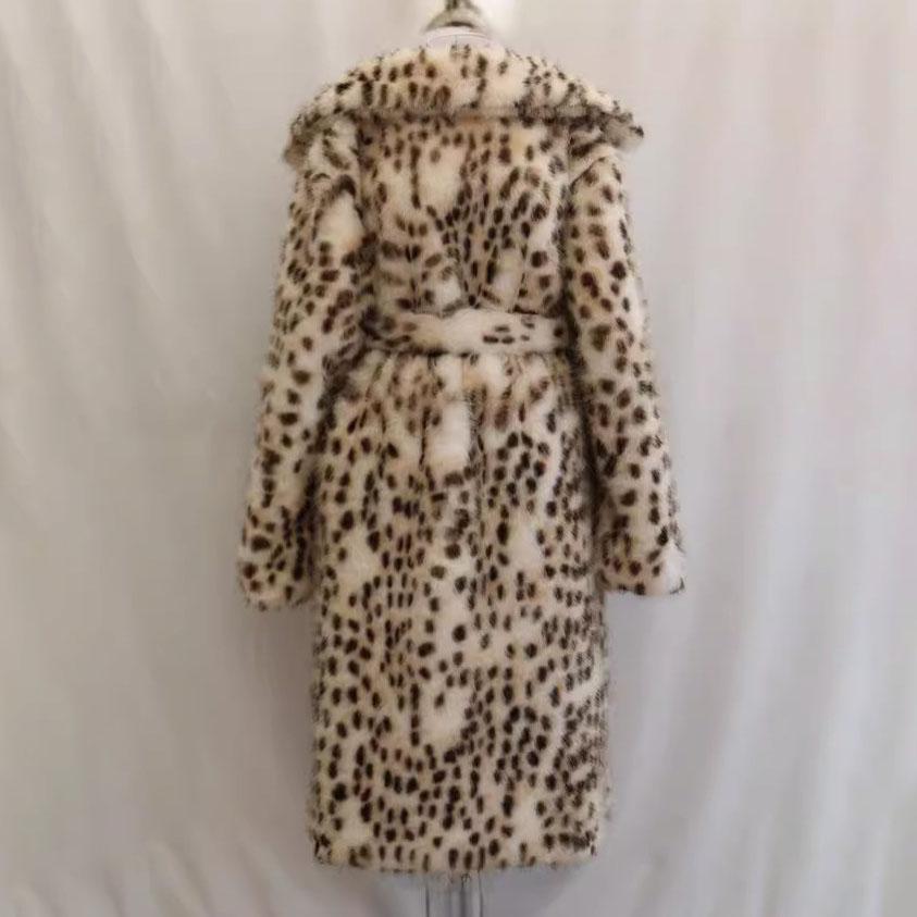 Winter Women's Faux Fur Leopard Print Fox Fur Warm Thick Coat Long Sleeve Jacket