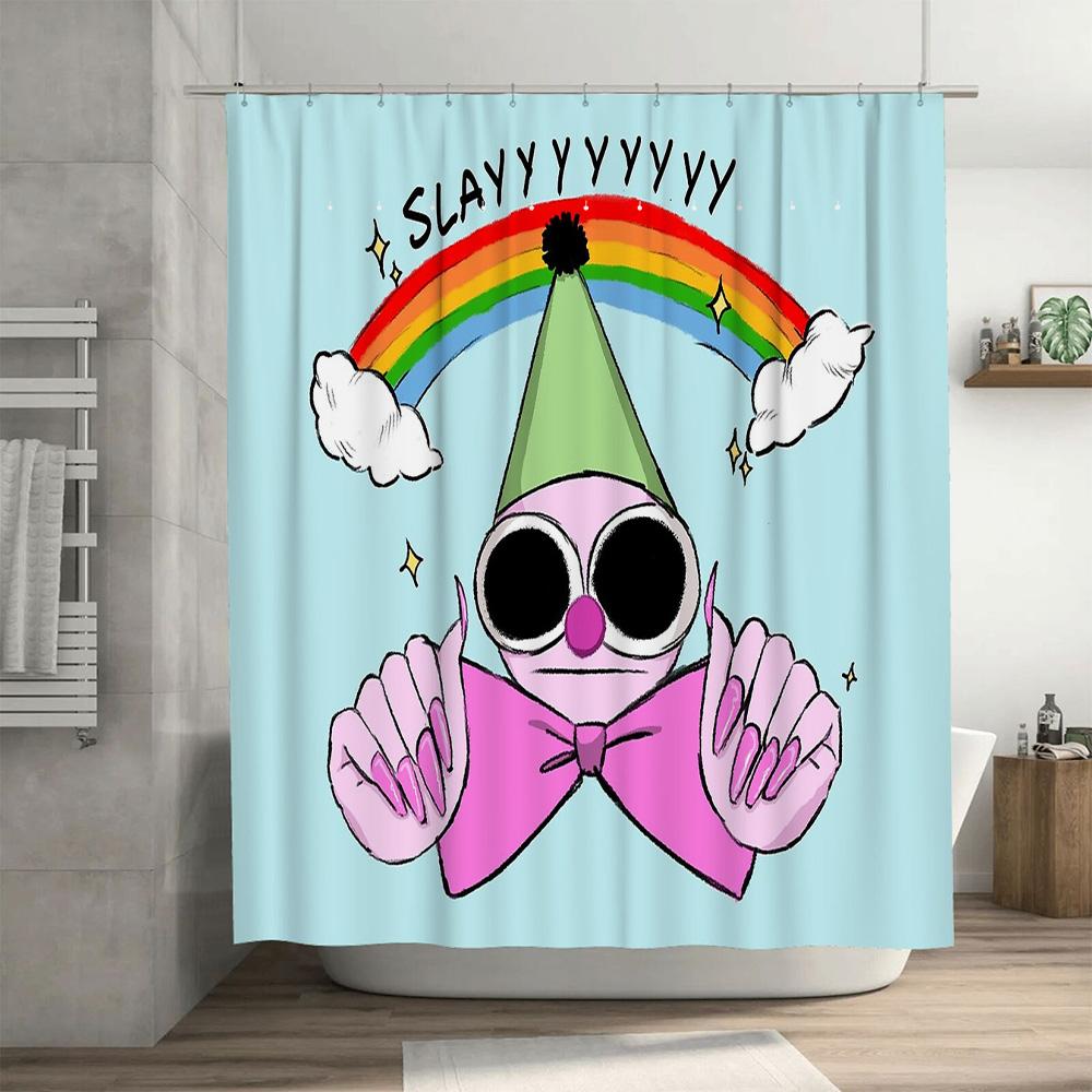 Cute Clown Shower Curtain Set Funny Circus Backdrop Bathroom Decor Washable Waterproof Home Party Themed Fabric