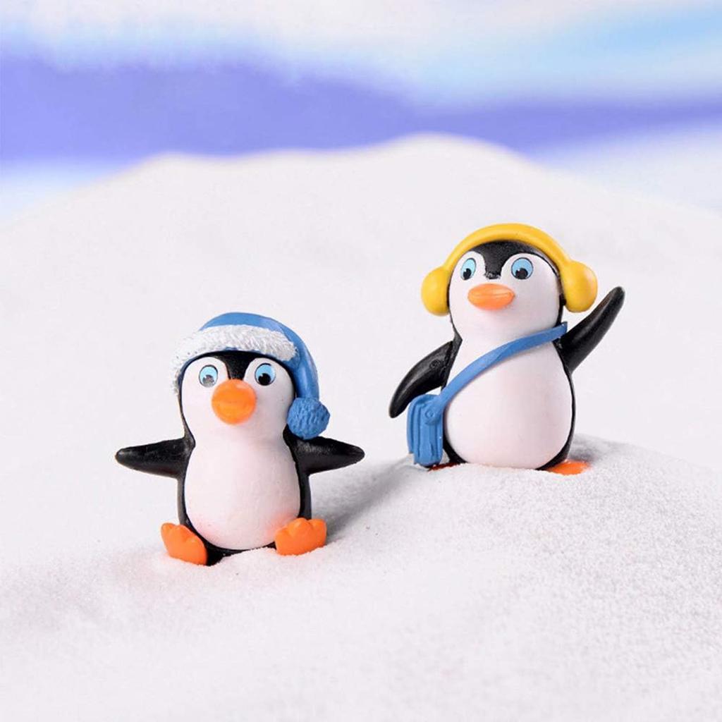 4 Pcs Cute Penguin Figures, Mini Penguin Figurines Collection Playset, Penguin Cake Topper Fairy Garden Party Decoration