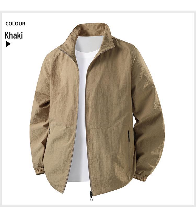 Men's Lightweight Spring/Autumn Sun Protection Jacket, Stand Collar, Loose Fit, Breathable, Plus Size for Middle-aged and Elderly