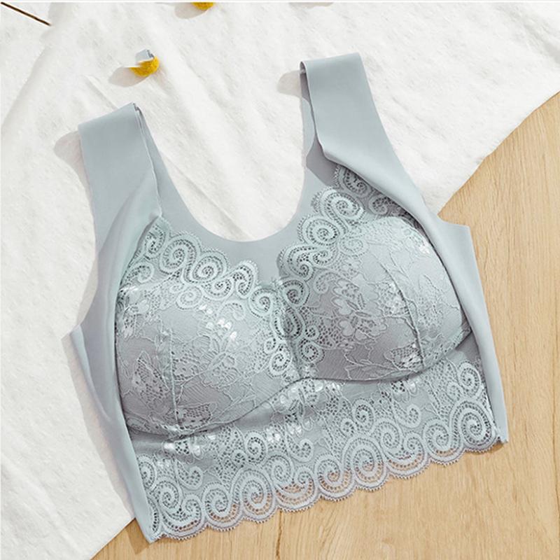 Large Size Lace Beautiful Back Without Steel Ring Women's Underwear High-elastic Light-weight Sleep Vest-style Plus Size Bra