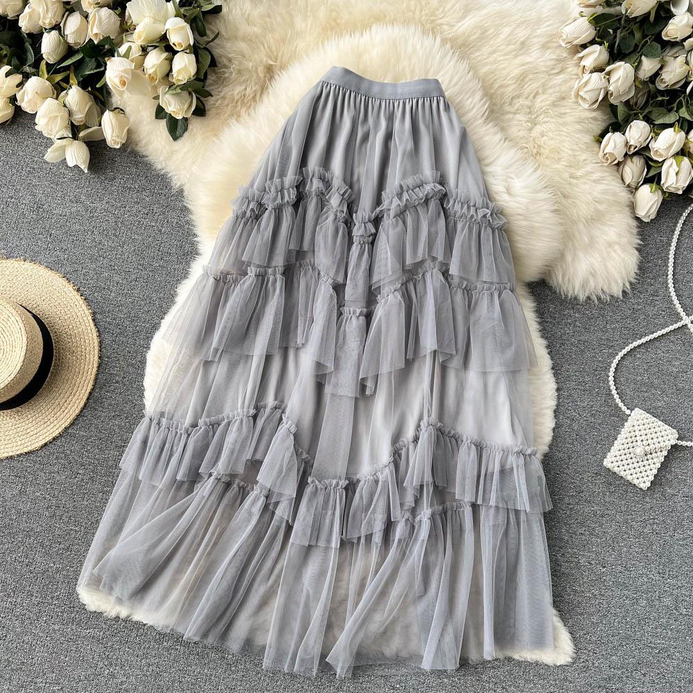 Frühlings- und Sommer-Netzrock ist dünn und vielseitig Plissee-Rock A-Linien-Rock Kuchenrock Ins Feenrock Mode