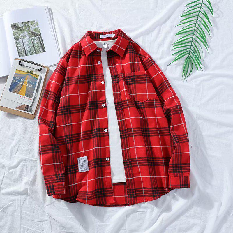 Men's Japanese Plaid Shirt - Harajuku Style, Loose Fit, Long Sleeve, Trendy Student Jacket