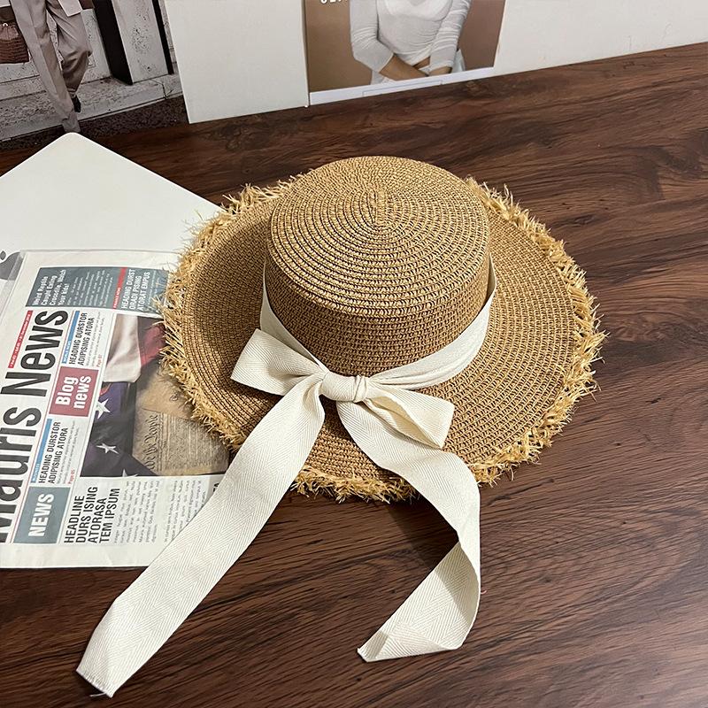 Summer Small Fresh Flat Hat Women's Seaside Vacation Visor Braided Bow Strap Sun Hat