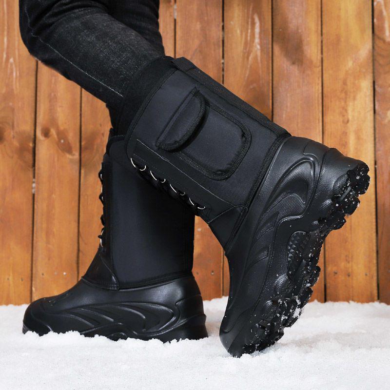 Men's Waterproof Thick-Soled Winter Snow Boots - Warm Cotton Shoes for Outdoor Activities and Ice Fishing