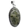 Prehnite Natural Gemstone Antique Silver Plated Pendant 2" J 1601