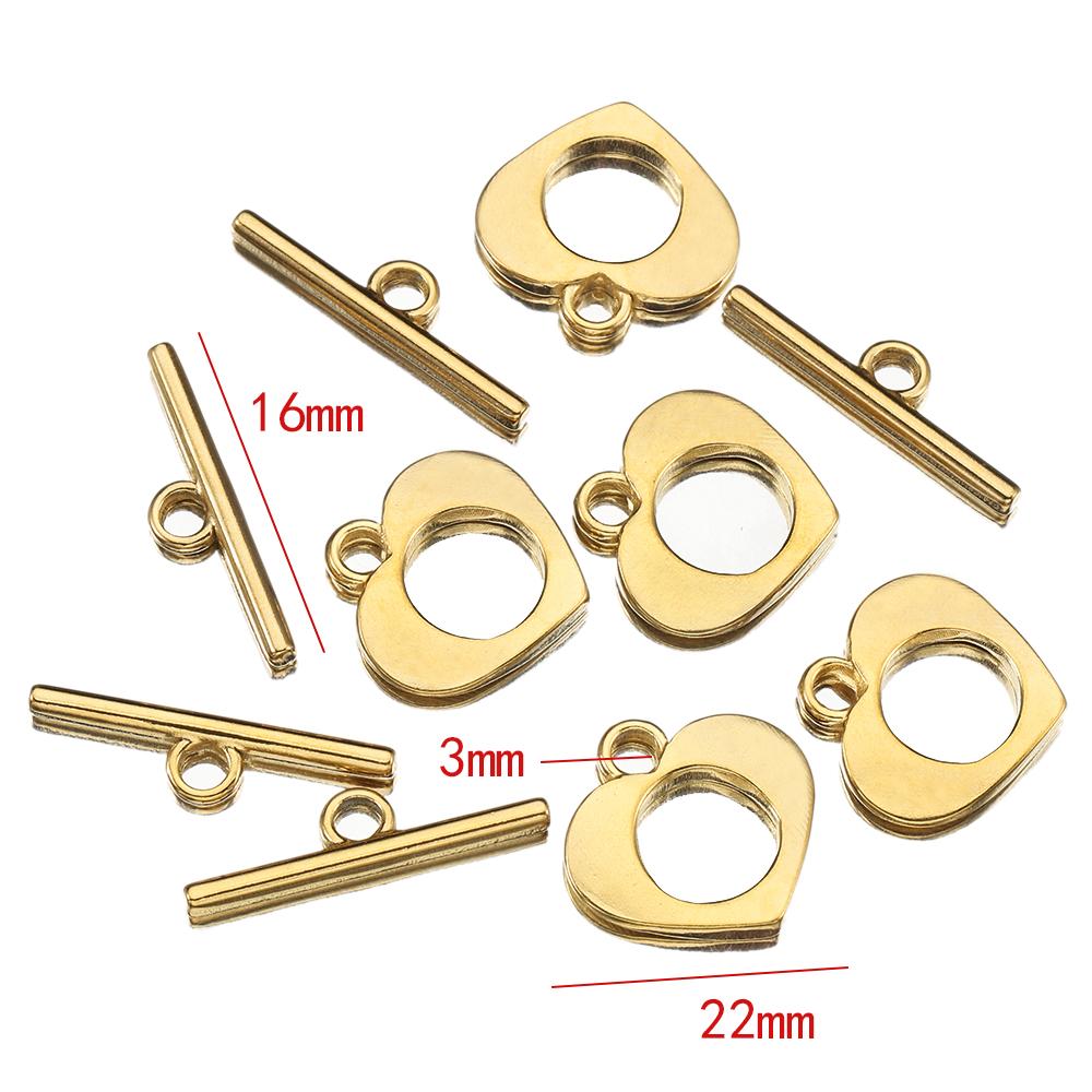 4sets Gold color Stainless Steel OT Toggle Clasps Clasps Love Heart Necklace Bracelet Buckle Connectors for Jewelry Making DIY