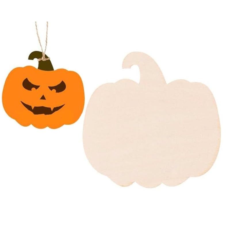 10pcs Decorative Wood Pumpkin Blanks Paintable Plaque for Creative Halloween and Thanksgiving Projects Party Supplies