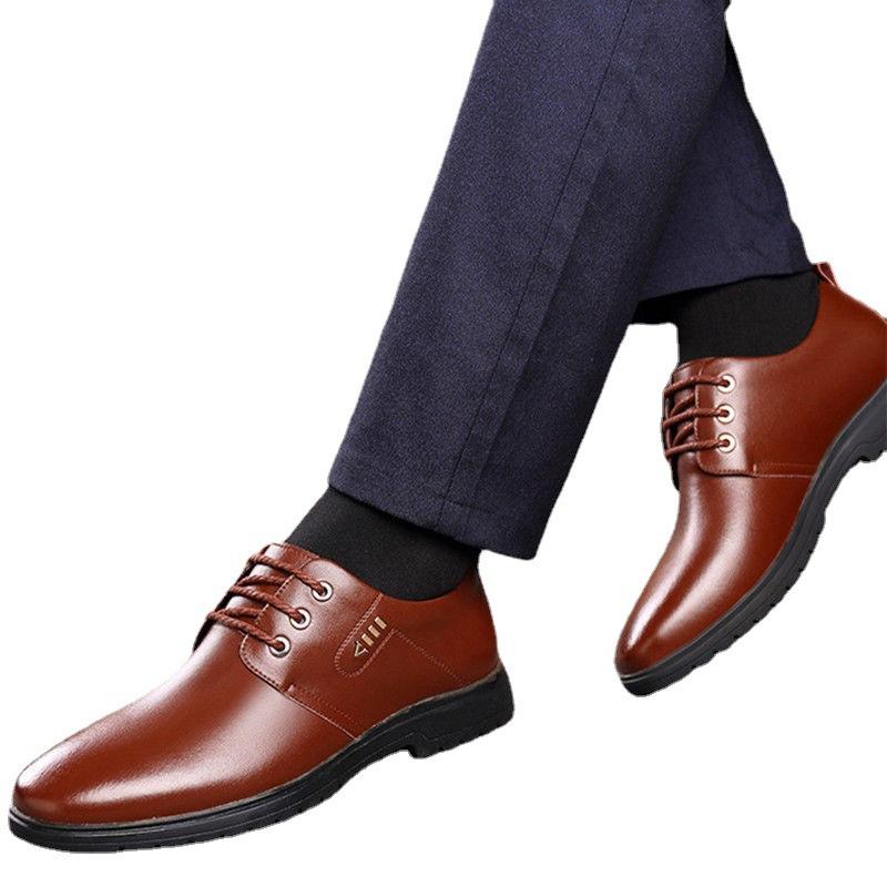 Men's leather shoes spring and autumn youth business dress leather shoes British style round head soft sole casual leather shoes