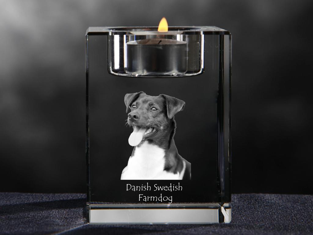 Danish Swedish Farmdog – Candle holder with dog photo, crystal tealight holder | Art-Dog