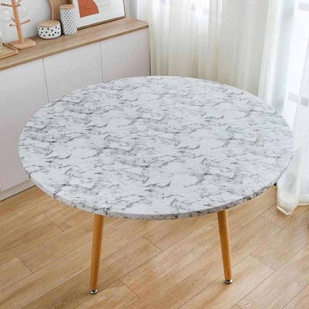 Round Tablecloth With Elastic Patio Table Covers Stretch Stain Resistant Oil Proof Protector For Dining Home Outdoor Kitchen