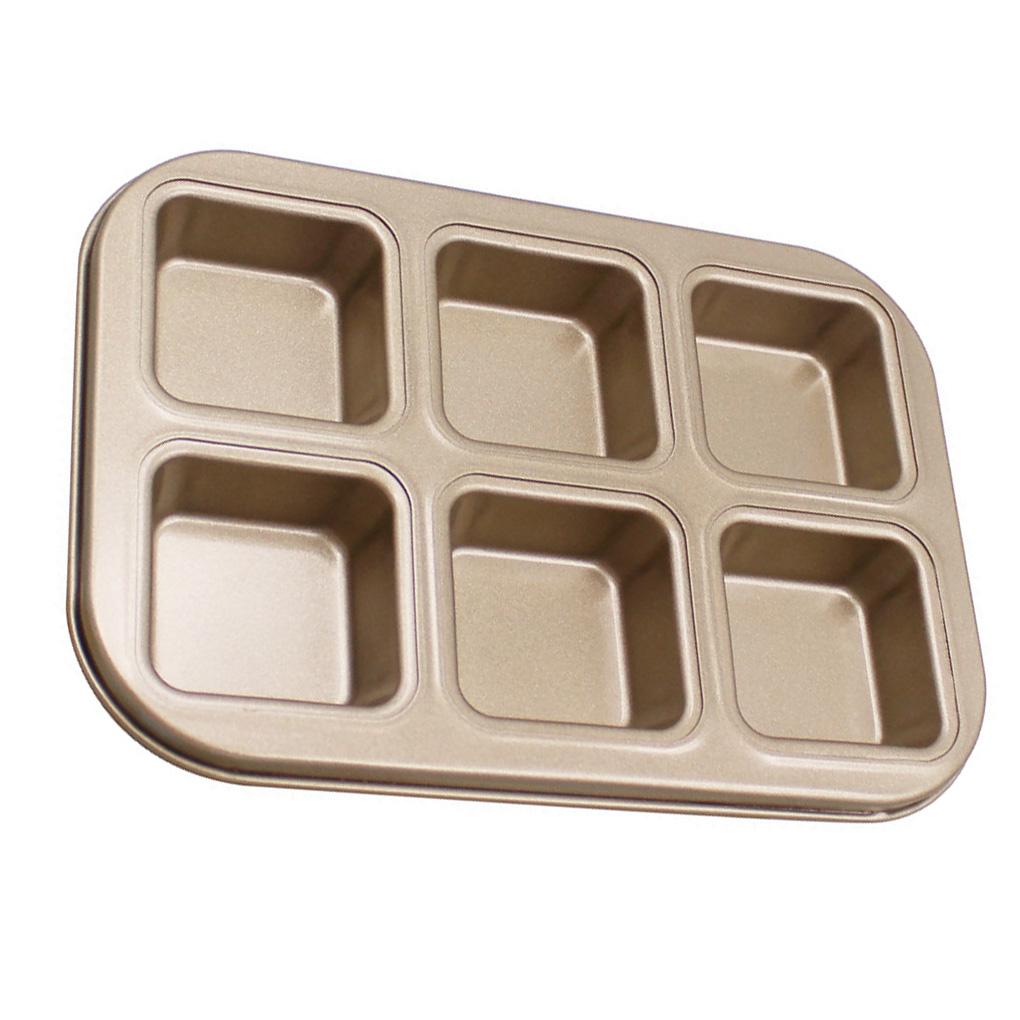 Muffin Cake Pan 6-Cavity Square Non-Stick Cupcake Tray Bakeware for Oven Baking
