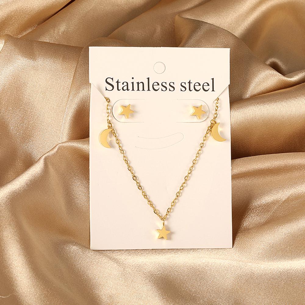 Trendy Love Heart Necklaces Zircon Sets For Women Stainless Steel copper Plated 2 Pieces Pendant Necklaces And Earrings Sets