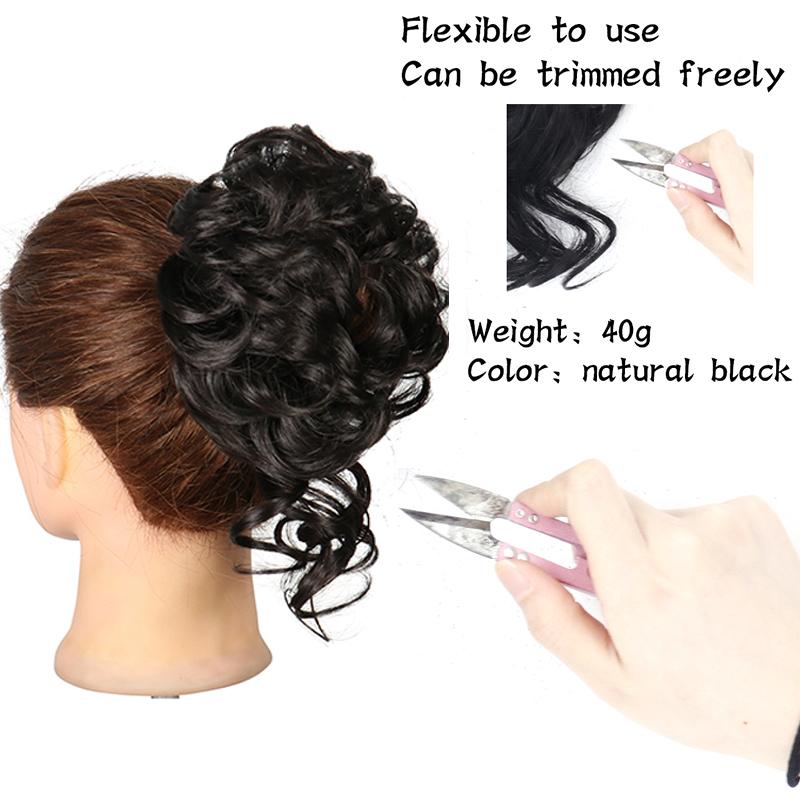 Unordentlicher Dutt Haarteil Wellig Lockig Synthetisch Hochsteckfrisur Chignon Fake Scrunchies Pferdeschwanzverlängerung für Damen Dunkelbraun