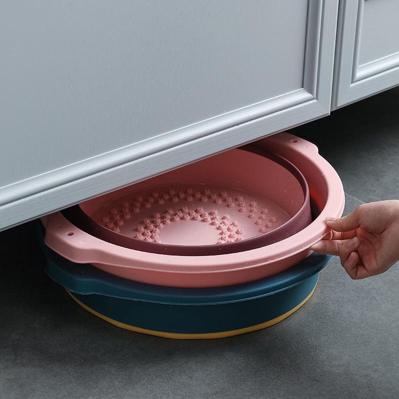 Portable Plastic Folding Foot Bath Basin with Massager for Home and Dorm Use