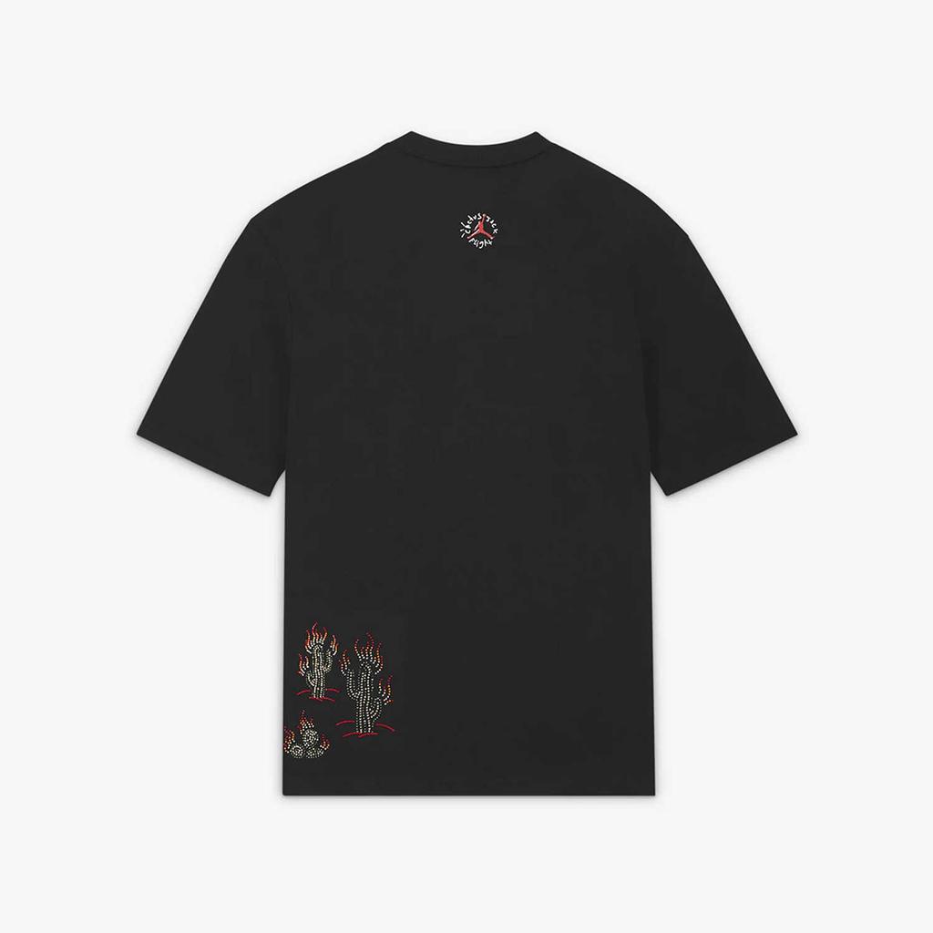 Jordan X Travis Scott Flame Print Rhinestone Round Neck Short Sleeve T-Shirt Men Tops Black DO4102-010