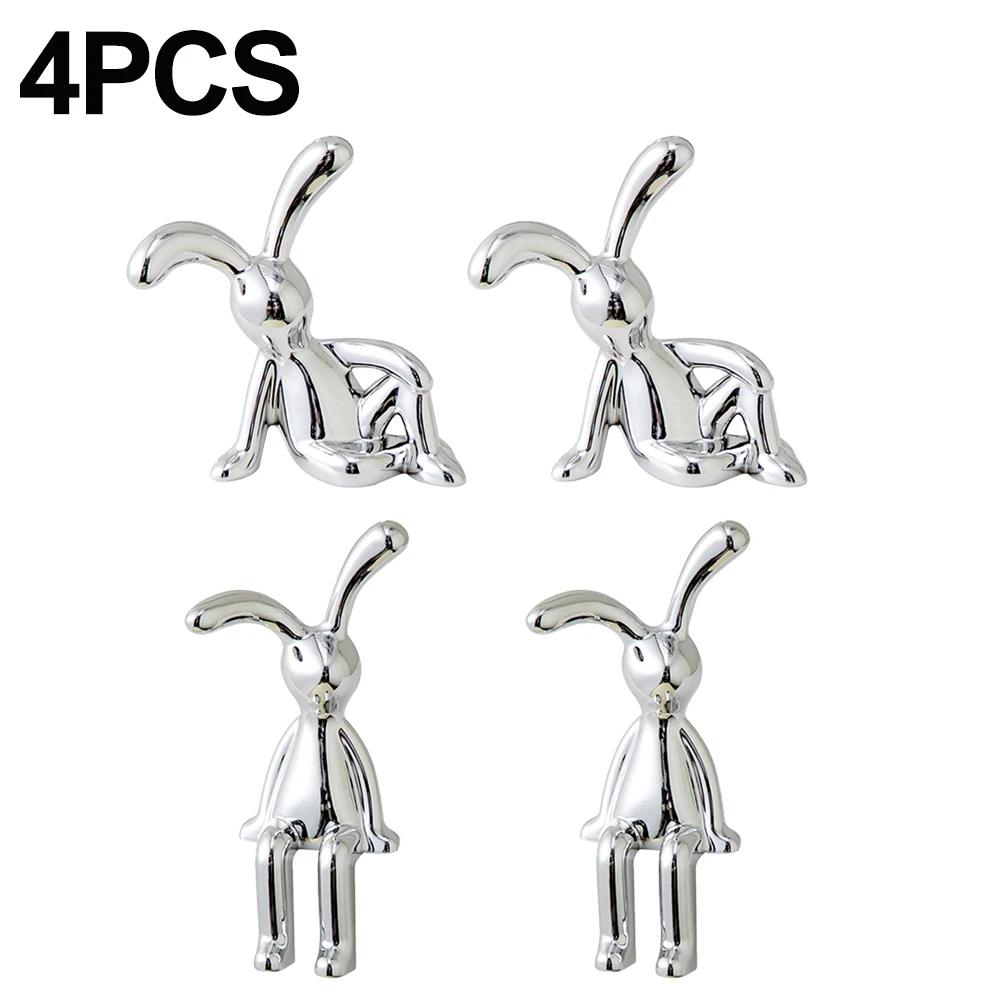 1-6PCS Rabbit Animal Decor Modern Style Cartoon Bunny Sculptures Silver Nordic Rabbit Statue Living Room Decoration