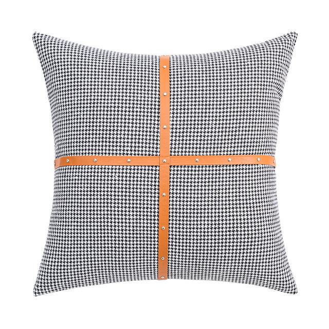 Наволочка с рисунком «гусиная лапка» для дивана, серая, оранжевая, искусственная кожа, лоскутное одеяло, наволочка для подушки с изображением лошади, 45x45 см 450mm*450mm