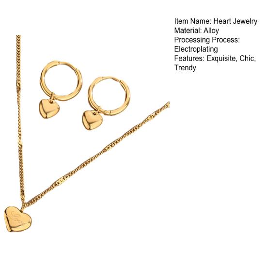 Heart Jewelry Set Golden Heart Necklace Hoop Earrings Set Birthday Anniversary Wedding Gifts