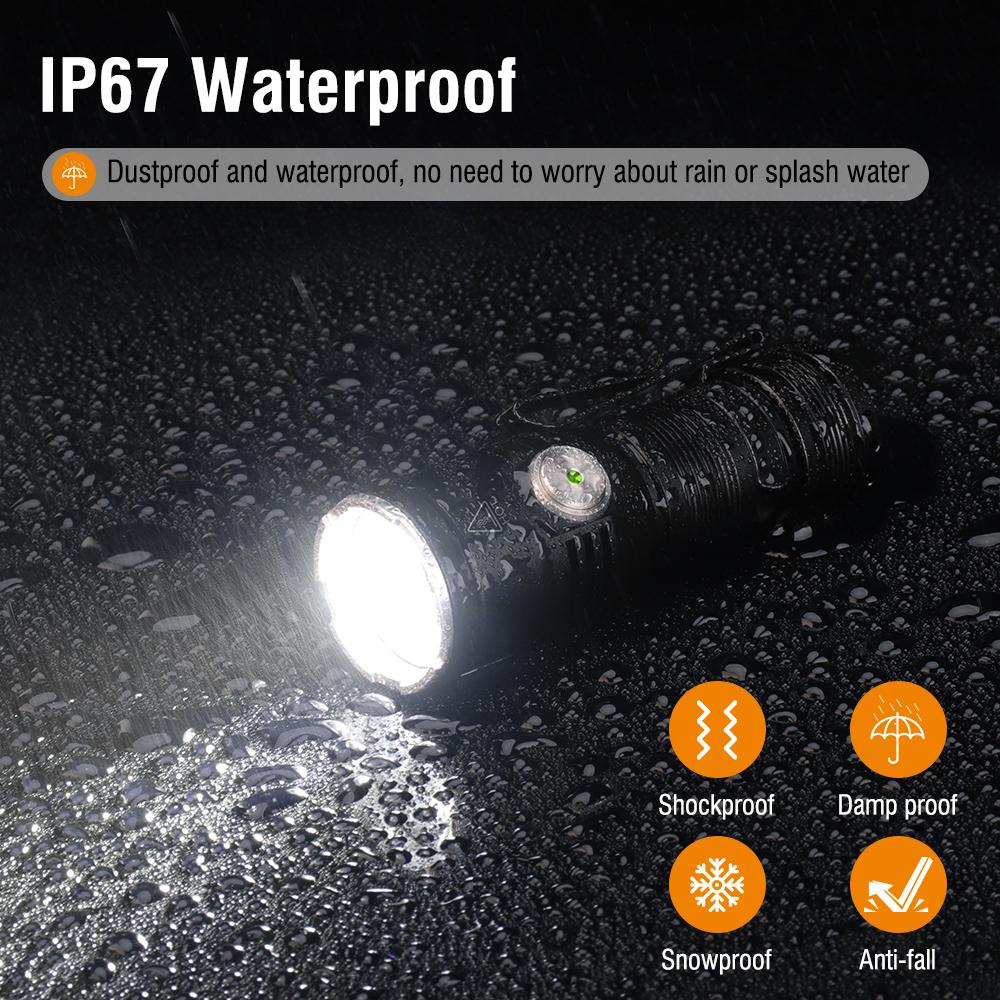BORUiT LED Flashlight Built-in Battery USB-C Rechargeable Lamp Waterproof Work Fishing Torch Camping Hunting Head Lamp Tiki