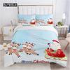 Merry Christmas King Queen Duvet Red Cartoon Santa Car Animals Bedding Set for Children Boy Girl Happy Holiday Theme Quilt Cover