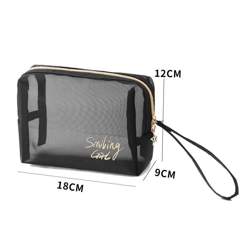 Black Mesh Cosmetic Bag Travel Convenient Toilet Bag Outdoor Travel Storage Bag Women Makeup Case Organizer Zipper Pouch