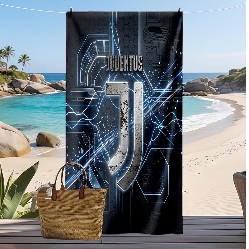 Asciugamano da Spiaggia Stampato Juventus FC Asciugamano Morbido ad Asciugatura Rapida Coperta da Spiaggia Rettangolare Grande Portatile per Viaggi Piscina