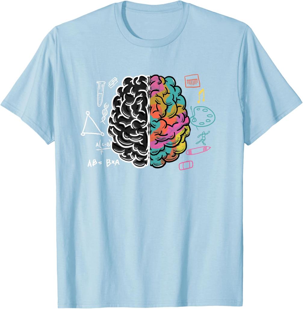 Brain Left Right Logic Art Graphic Tee Men Science Physician Neurologist Gift Casual T-Shirt