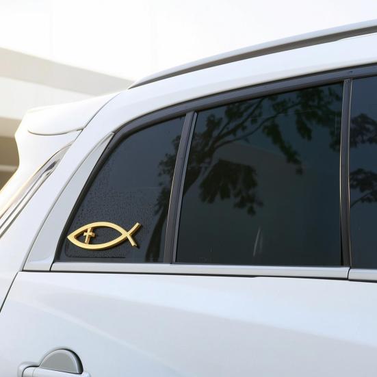 Autoaufkleber Fischförmiges Emblem 3D-Metalltextur Autoaufkleber mit starkem Klebstoff Wasserdicht Sonnenschutz für Karosserie Stoßstange Fenster