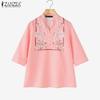 ZANZEA Women Floral Print Casual 3/4 Sleeve Blouse