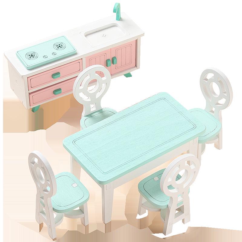 Wooden Doll Furniture Set: Mini Sofa, Cabinet, and Wardrobe for Child's Pretend Play