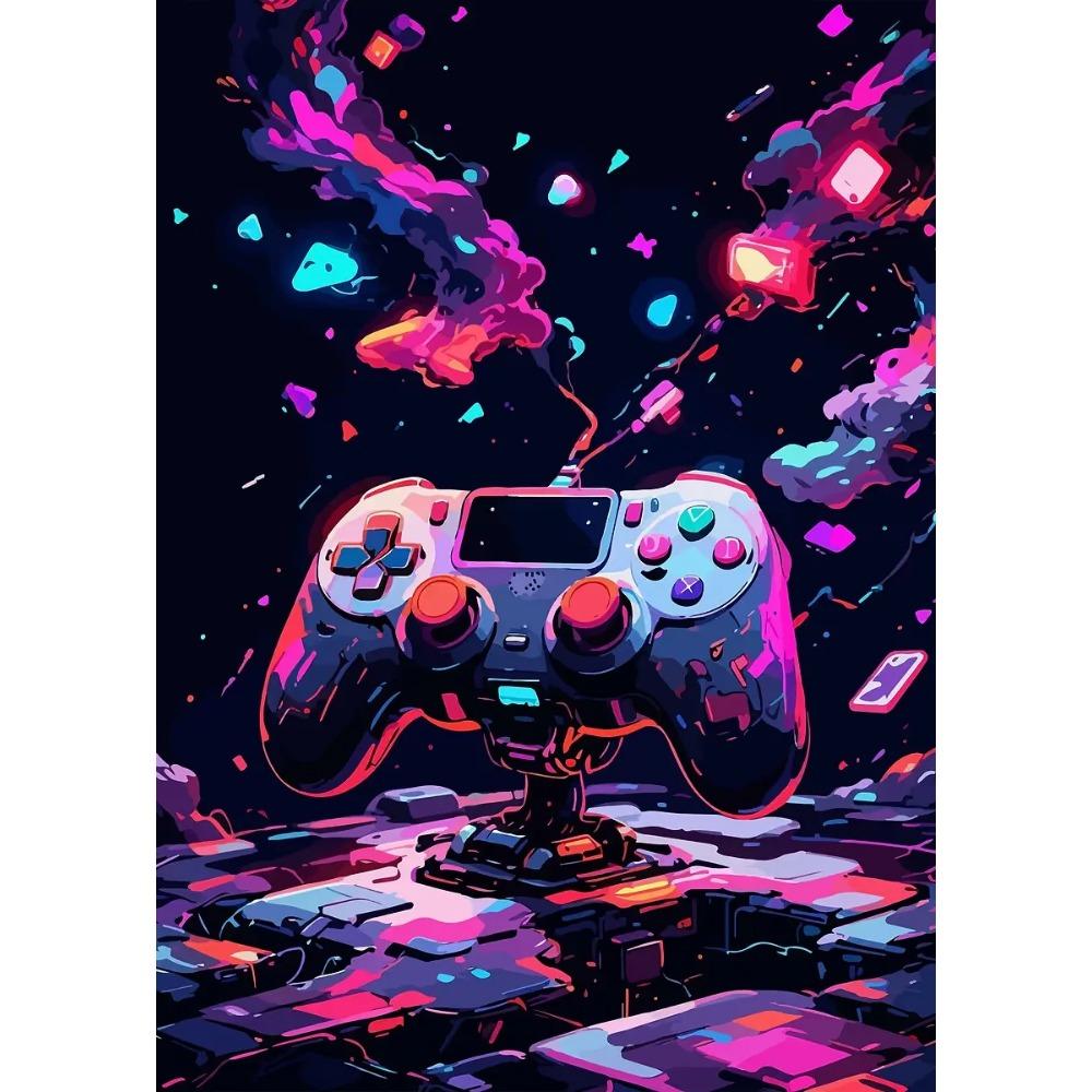 Retro-Futuristic Gaming Setup Posters Neon Lights Basket Ring Game Room Modern Prints Canvas Wall Picture Home Living Room Decor