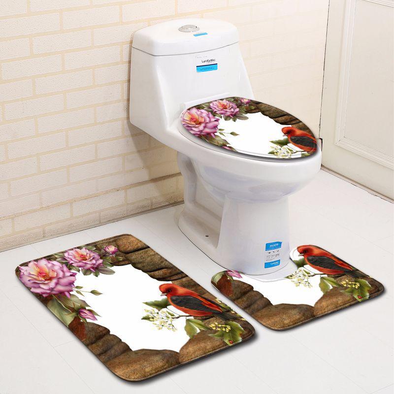 Simple 3D Bathroom Toilet Three-Piece Floor Mat Doormat Bathroom Carpet