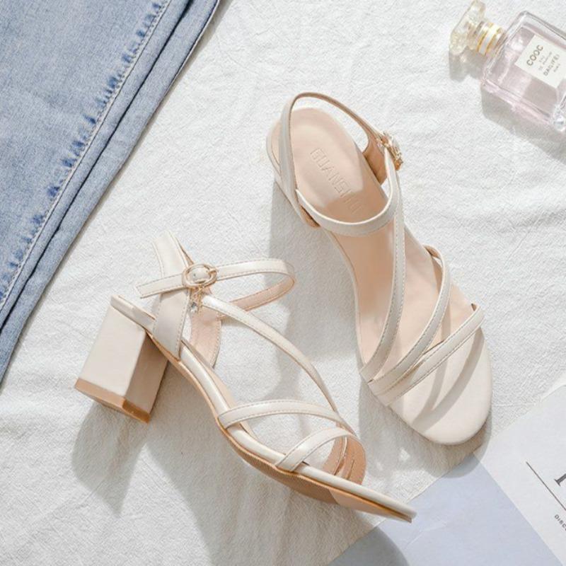 Fashion Woman Shoes Open Toe Sandals for Women High Heels Office Work Leather Pumps White Heeled Daily H Chic and Elegant Korea Footwear