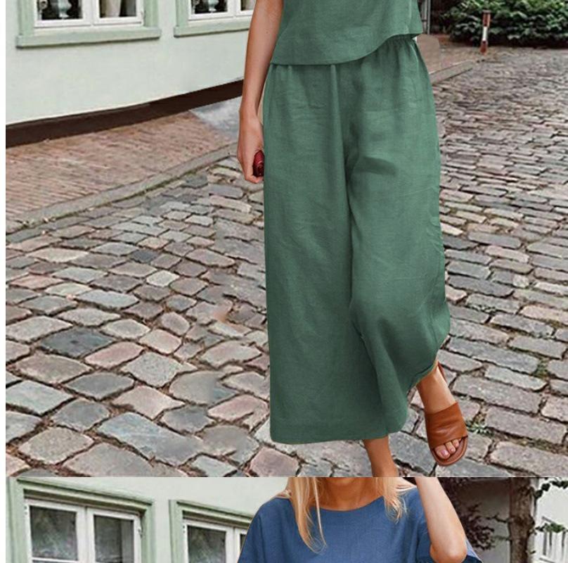 European & American Cotton Linen Casual Short Sleeve T-shirt and Pants Set