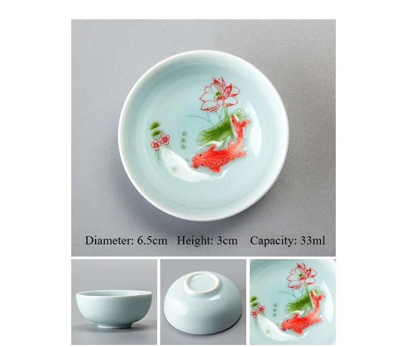 Chinese  Tea Cup Porcelain Celadon Fish Tea cup Set Teapot Drinkware Ceramic China Kung Fu Tea Set Ceramic cup Chinese