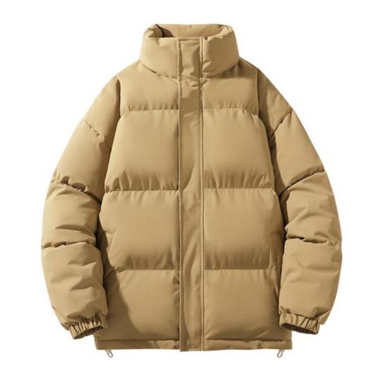 

Winter Puffer Coat Men Stand Collar Long Sleeve Solid Color Outwear with Side Pockets Zipper Closure M света кофе