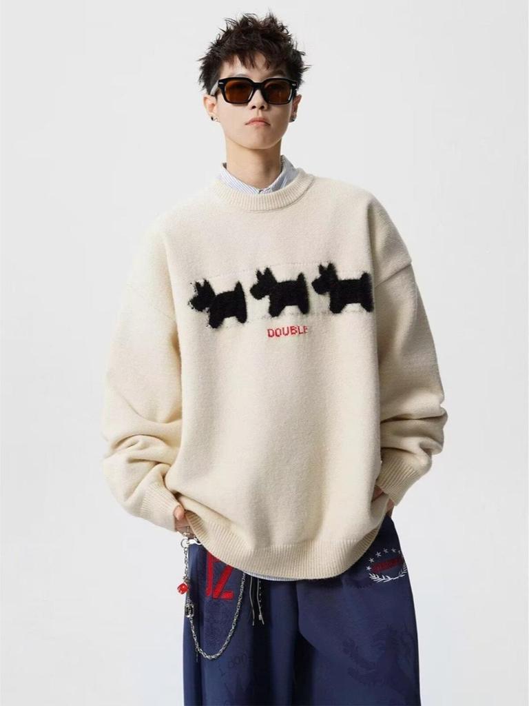 Men's Winter Cartoon Fleece Sweater - Round Neck, Loose Fit, Versatile for Casual Couples