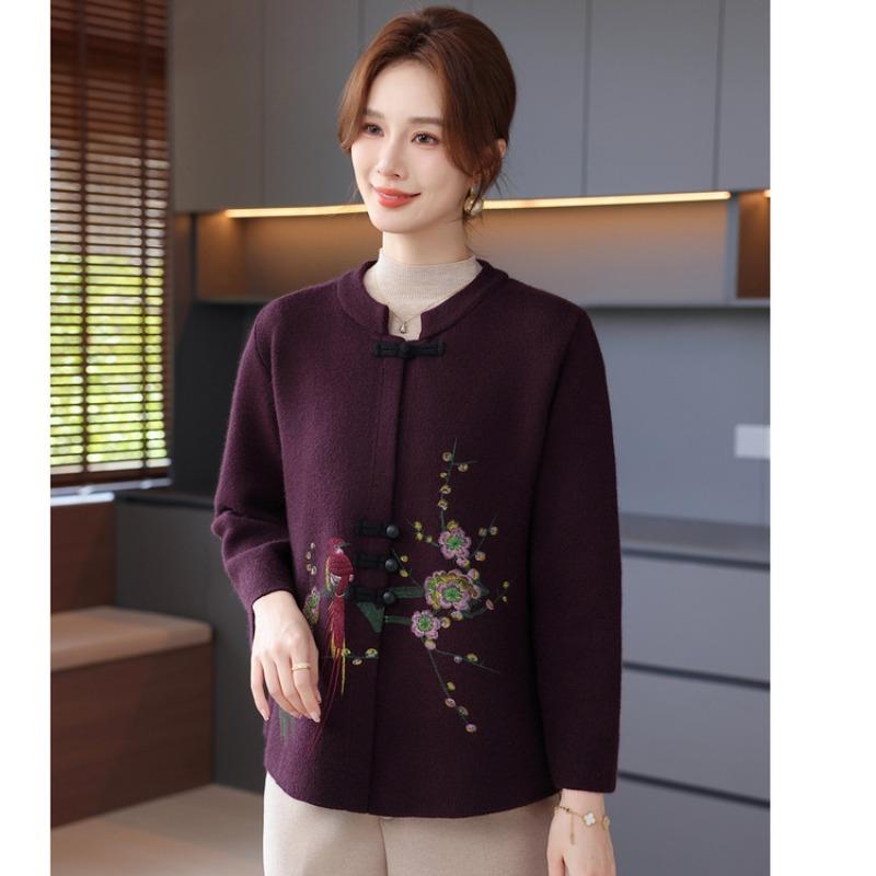 Mom's Autumn Coat, Short Cardigan, Middle-aged and Old Women's Fashion Knitted Top, Happy Mother-in-law Wedding Dress