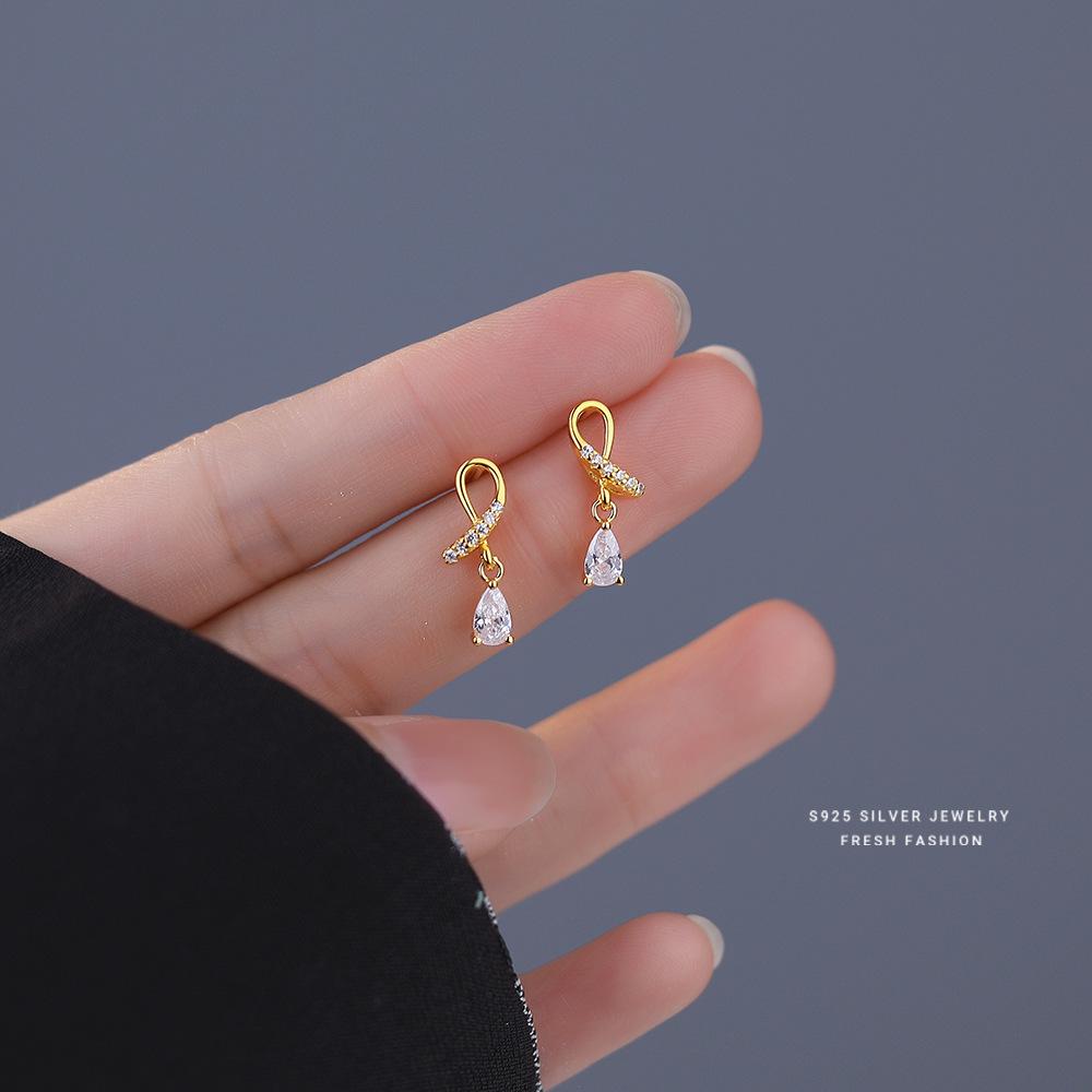 925 Sterling Silver Cross Drop Zircon Earrings for Women Korean Temperament Light Luxury Jewelry Accessories