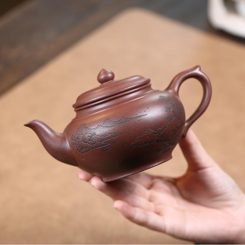 

350ml Yixing Purple Clay Teapots Handmade Landscape Pot Raw Ore Purple Mud Kettle With Infuser Zisha Tea Set Tea Ceremony Craft