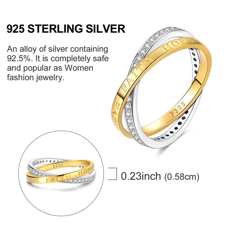 Ring 925 Sterling Silver Sparkling Gold Heart Star Moon Chain Ring For Women Man Girl Wedding Anniversary Part Ring Jewelry Gift