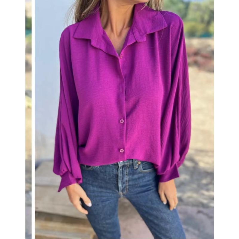 Női divat Alkalmi őszi tél egyszínű nyomtatással hosszú ujjú POLO nyakú blúzok és ingek