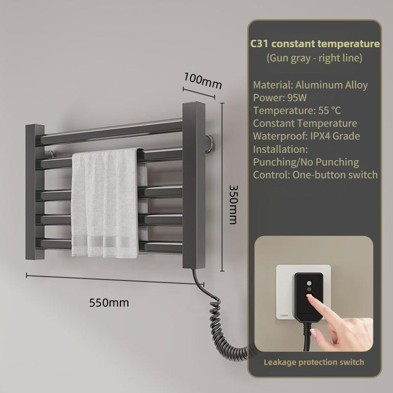 Bathroom Electric Heating Towel Aluminum Alloy Electric Towel Rack Bar Intelligent Constant Temperature Drying Towel Storage Rack
