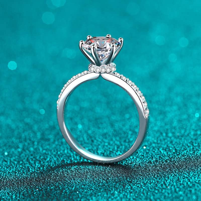 Sterling Silver Ring Platinum Plated Engagement Ring Round Stunning 8mm 2CT Simulated Diamond Wedding Ring Love Statement Day Gift Luxury Box Jewelry