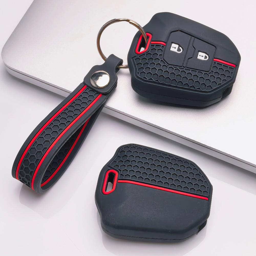 Soft Silicone Remote Key Case for Isuzu D Max Mu-x V-Cross Trooper with Keychain Honeycomb Texture Shockproof Key Fob Protector Wear Resistant
