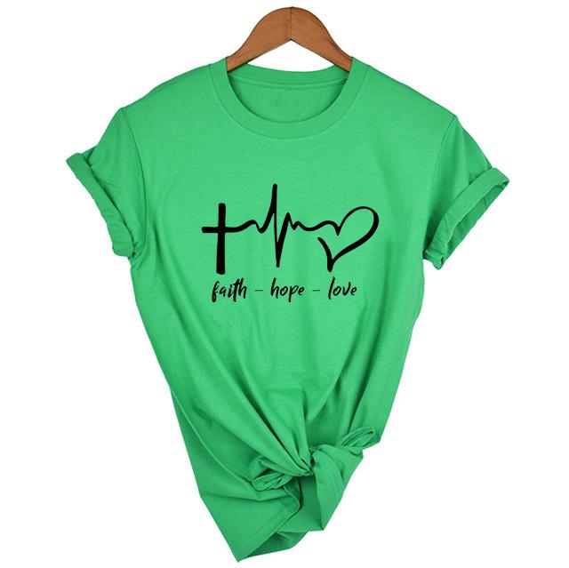 Women T Shirt Summer Short Sleeve Faith Love T Shirt O Neck Casual Ladies