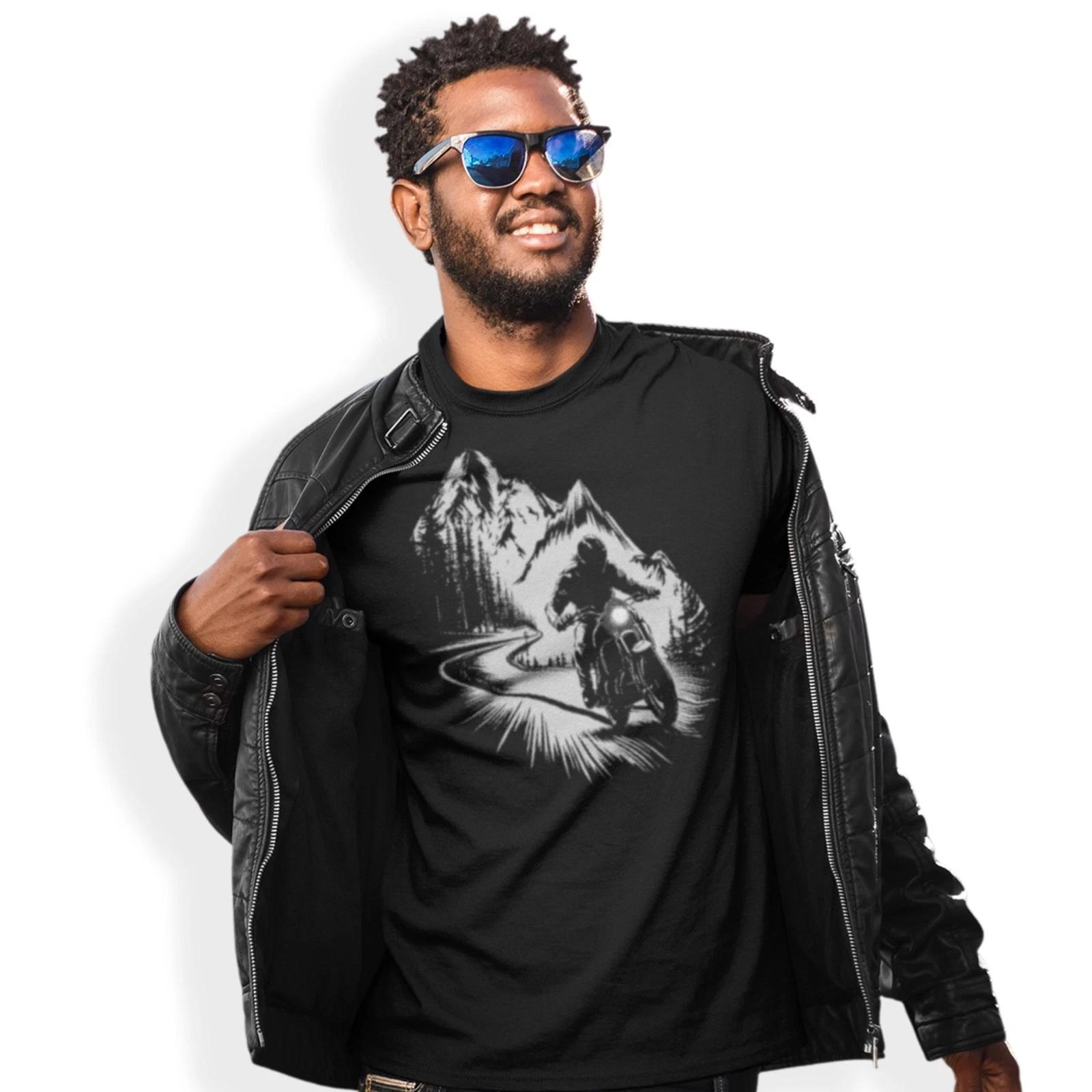 Motorcycle Adventure Night Ride in the Mountains T-Shirt Birthday Gift 3XL